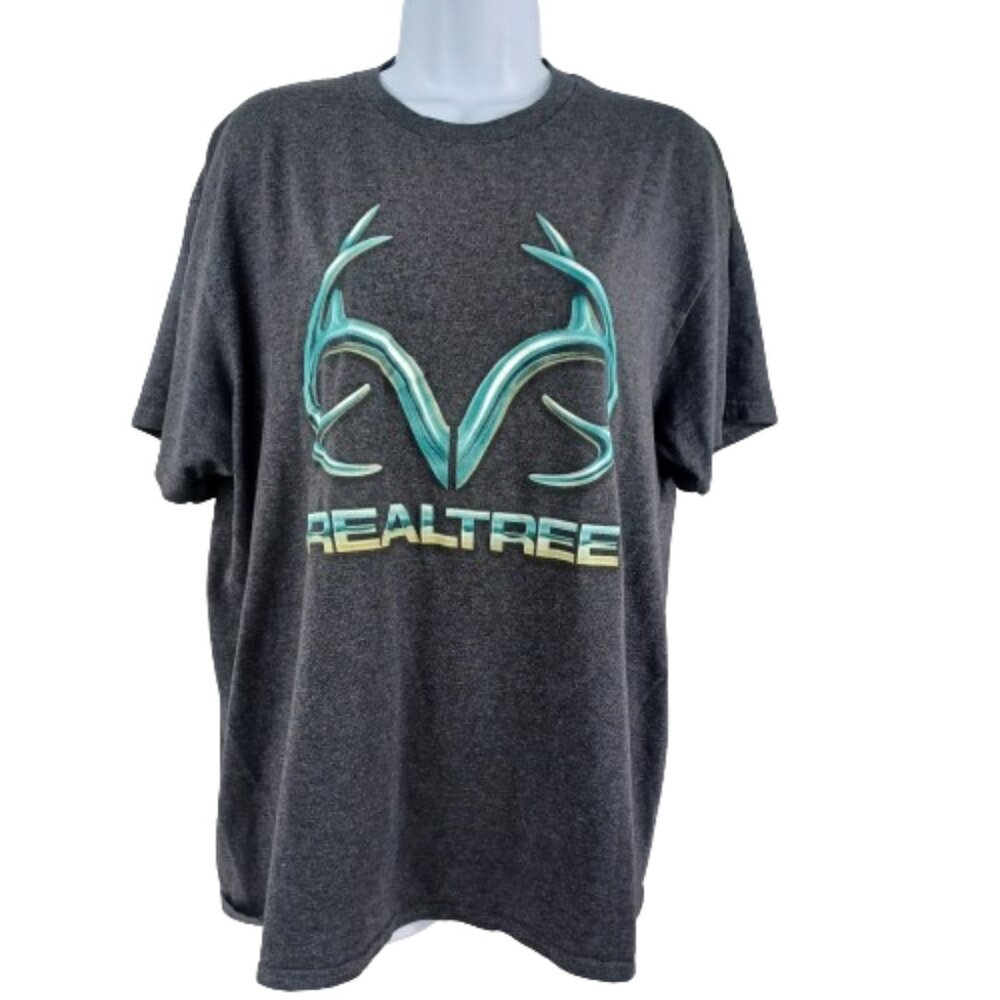 Boxy Slouchy Grey RealTree T-Shirt Short Sleeve Crewneck Neck Graphic Size Larg